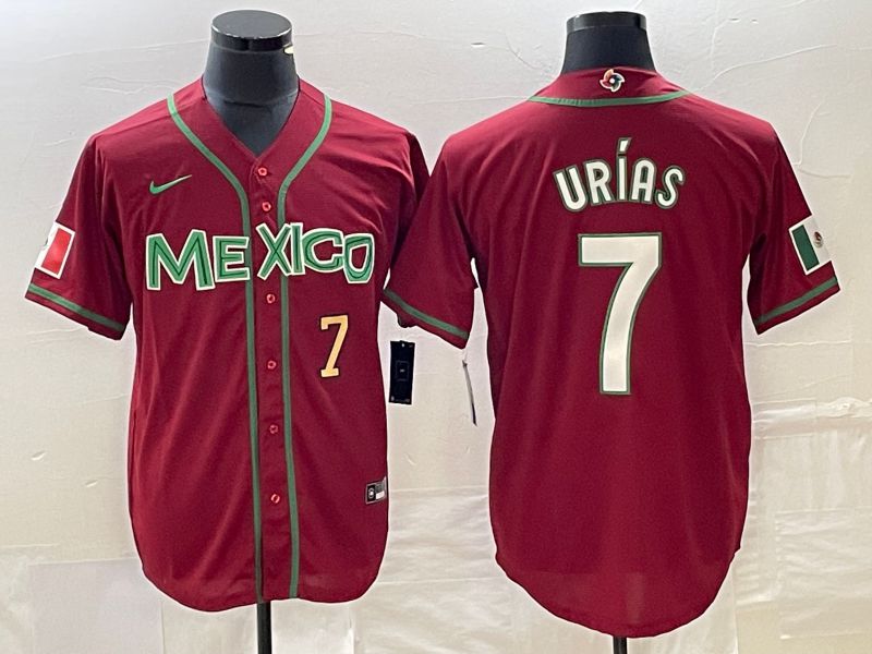 Men 2023 World Cub Mexico #7 Urias Red white Nike MLB Jersey6